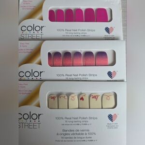 Set Of 3 Color Street Nail Polish Strips - Pink And Love For Valentines Day